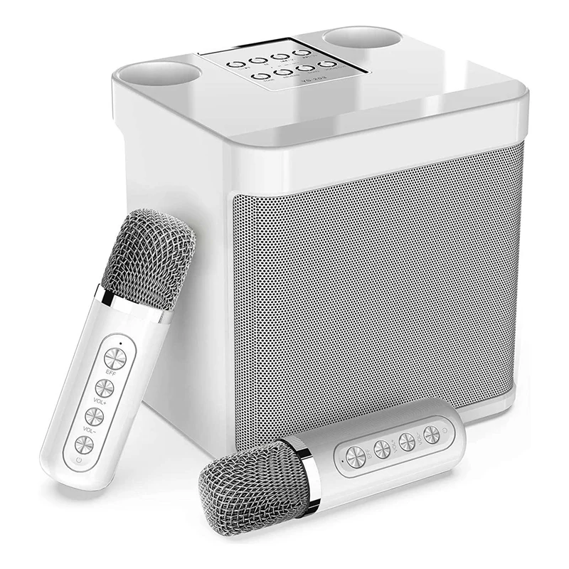 1 комплект преносим караоке-машина за пеене + 2 безжични микрофона, за домашно парти, срещи
