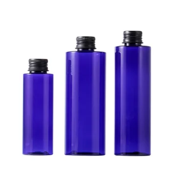100 МЛ 200 МЛ 250 МЛ Е прозрачна синя пластмасова бутилка Черно майната-надолу капачката от вътрешната запушалка за многократна употреба козметичен опаковъчен контейнер 15шт