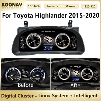 12,3 инча за Toyota Highlander 2015-2020 таблото инструмент за измерване на скоростта на LCD цифров клъстер виртуалната кабина Linux OS
