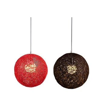 2 бр. полилей с топки от бамбук, ратан и коноп, индивидуално творчество, сферична лампа-гнездо от ратан - червено и кафе