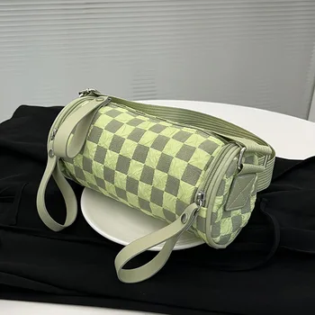 2023 нова дамска чанта през рамо, тенденция модерна чанта за мобилен телефон през рамо, клетчатая чанта с широк пагон, женствена чанта-цилиндър