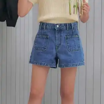 2023 Пролетни дамски дънкови шорти от 100% памук с висока талия, свободни дънкови къси панталони с джобове
