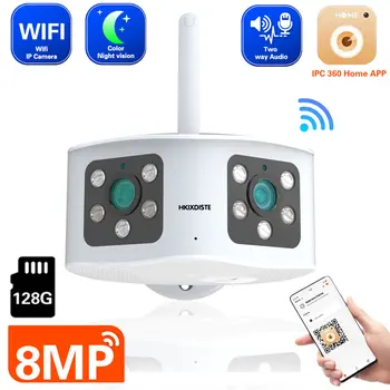 4K Двухобъективная градинска домашна Wifi камера за сигурност 8MP, сверхширокоугольная 180 ° Ip Видеонаблюдение Мини система за видеонаблюдение с защита от видеоклипове
