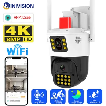 8-Мегапикселова IP камера 4K на открито, Wi-Fi, PTZ, двоен обектив, двойна екран, автоматично проследяване, водонепроницаемое видеонаблюдение, полицейска светлинна аларма