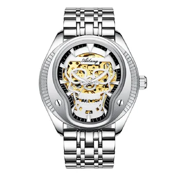 AILANG Модни нови луксозни мъжки часовници с личностно циферблат във формата на черепа, светещи механични ръчни часовници, водоустойчиви кожа, steampunk 8619