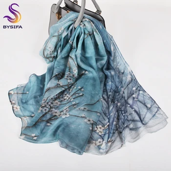 [BYSIFA] Син шал от чиста коприна, шал, дамска мода, дизайн 