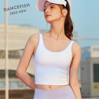 DANCEFISH 2023, женски кратък жилетка с фиксирани подложки средна интензивност, спортен топ за фитнес на открито, бягане, сутиен за йога