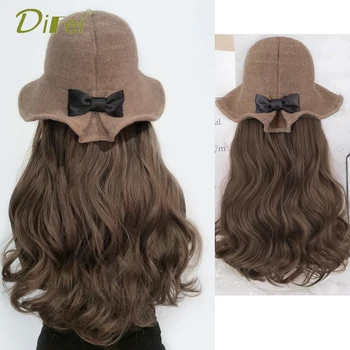 DIFEI 60 см, синтетична дълга вълнообразни шапка-пеперуда с косата, в есенно-зимната мода топла шапка-перука