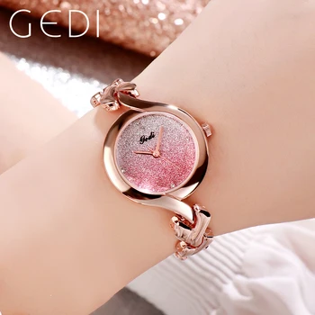 GEDI Модерен дамски часовник от розово злато, е луксозна марка, гривна във формата на сърце, градиентный цвят, водоустойчиви дамски кварцови часовници, подарък
