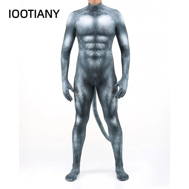 IOOTIANY, висококачествен гащеризон с леопардовым принтом, мъжки костюми за cosplay, с характер Wetlook, боди на Хелоуин, модерен Зентай с опашка