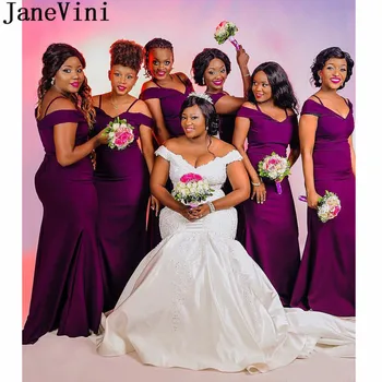 JaneVini 2020 Лилави рокли на шаферките с русалочкой на тънки спагети презрамки, дълга атласное облечи шаферките облечи за гостите на сватбата сестри булки