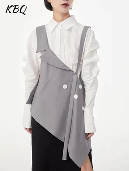 KBQ, обикновена асиметрични палта за жени, кв яка, без ръкав, сращенные копчета, ежедневни свободни жилетки, дамски модни дрехи
