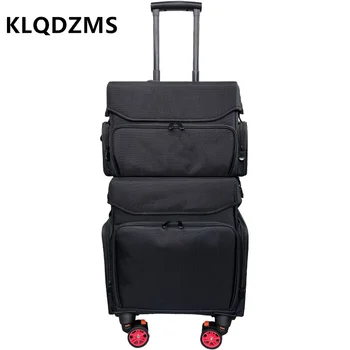 KLQDZMS Висококачествен куфар от плат Оксфорд голям капацитет на колела, професионална козметика за грим, нокти, багажная чанта