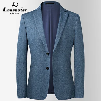 Lansboter / синьо пролет-есен нов мъжки костюм, палто, тънък бизнес строг яке с шарките в клетката
