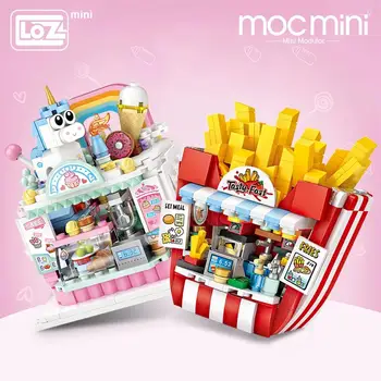 LOZ Мини-сладкарница, магазин пържени картофи, конструктори, образователни играчки, пластмасови монтажни блокове, детска играчка, модел на архитектурни сцени 