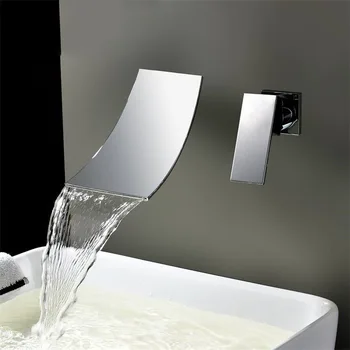 MAIDEER-Луксозен Смесител за баня с Монтиране на стена, Батерия за мивка с Водопад, Единична Дръжка с Много Широк улей за падаща Вода-3308