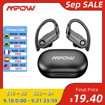 Mpow Q63 ANC Bluetooth 5,3 Безжични Слушалки с Микрофон IPX7 Водоустойчив 200H Слушалки с Куки за Спортни Занимания, Бягане, Тренировки, Фитнес