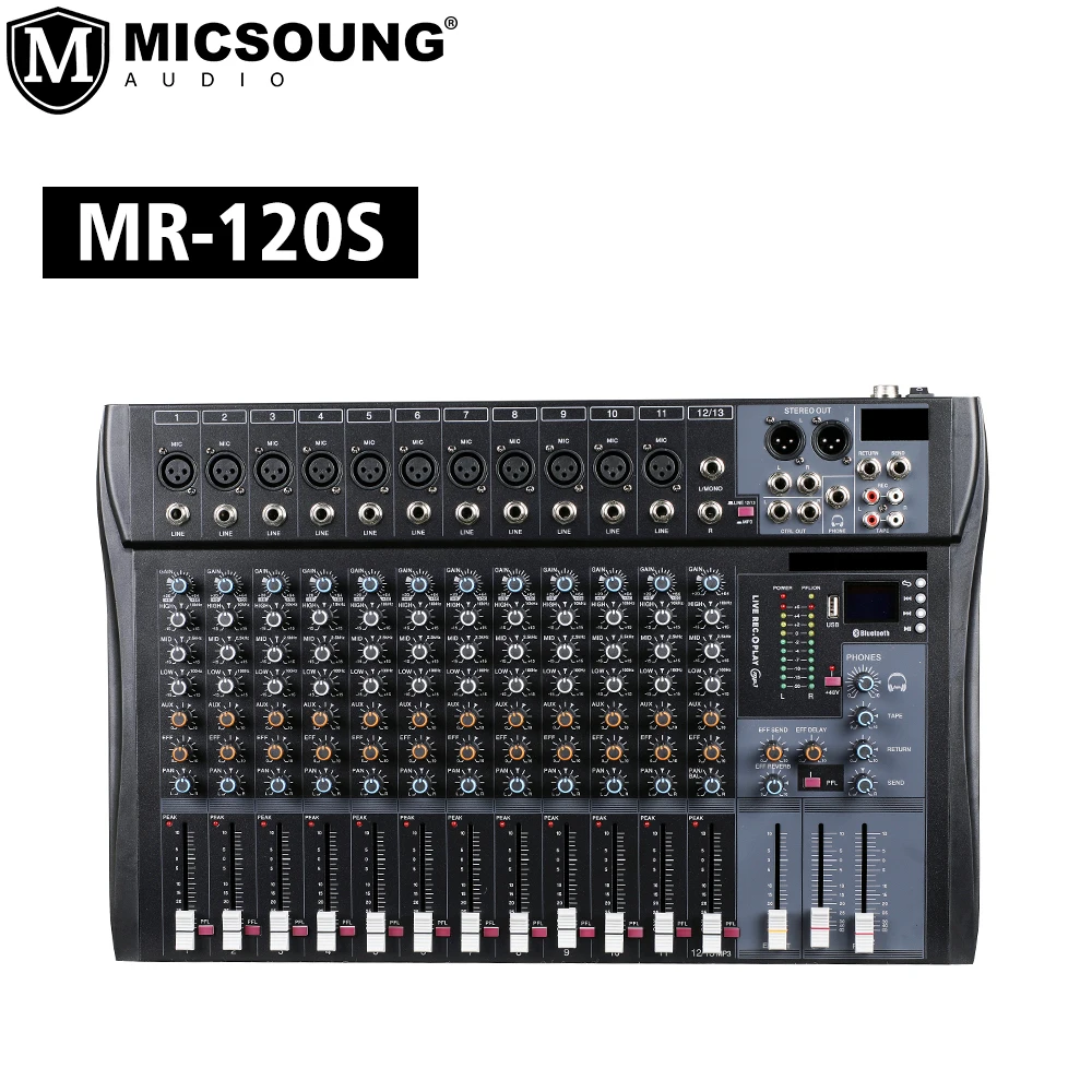 MR-120S MR 120S Професионална аудиомикшерная конзола HD DJ Плейър, Независимо фантомное захранване 12 Канала, USB Син зъб