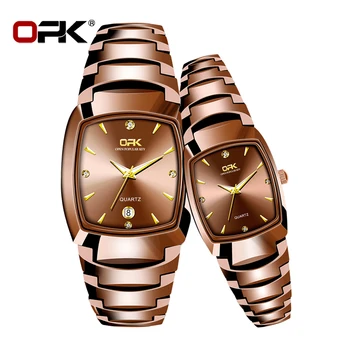OPK Модни двойка на часовника от неръждаема стомана, водоустойчив оригинални луксозни ръчни часовници светещи класически сдвоени часове