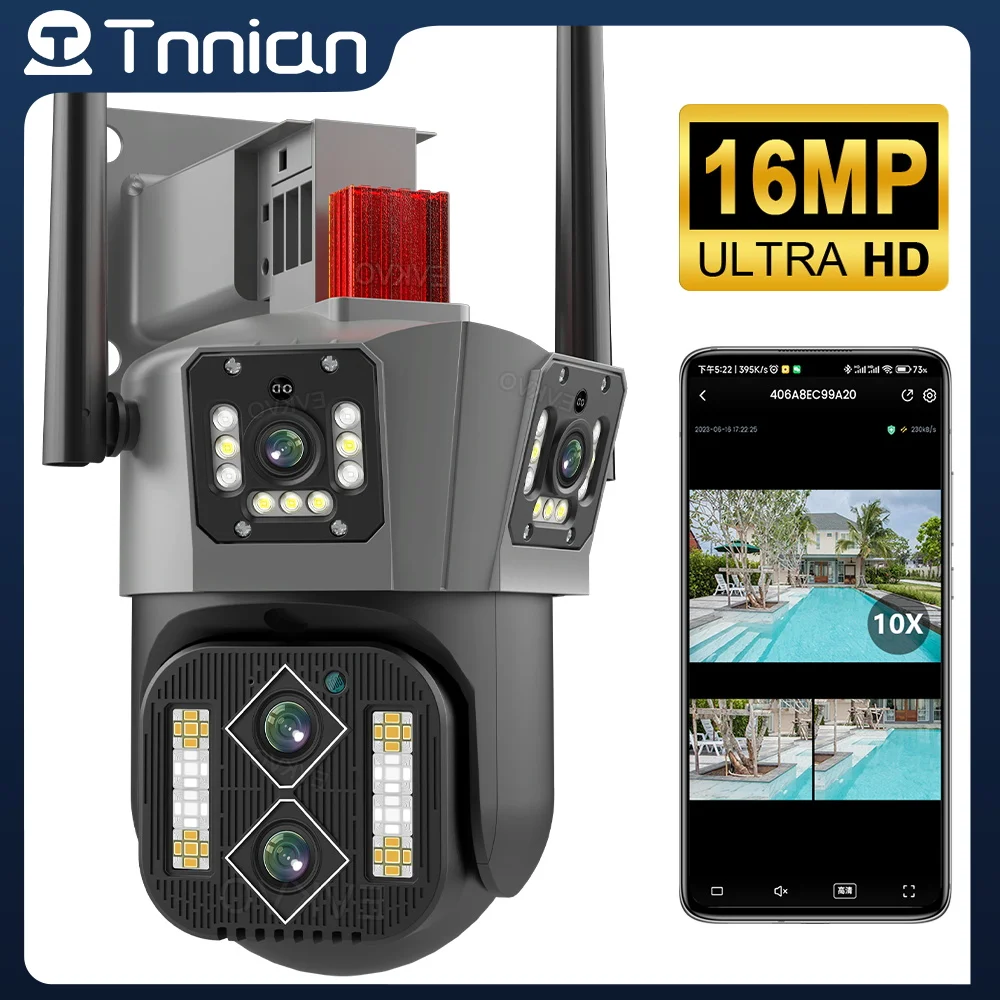 Tnnian 8K 16MP Четырехобъективная WIFI PTZ камера 4K с три екрана Външен изкуствен интелект човек Автоматично следене на камери за видеонаблюдение