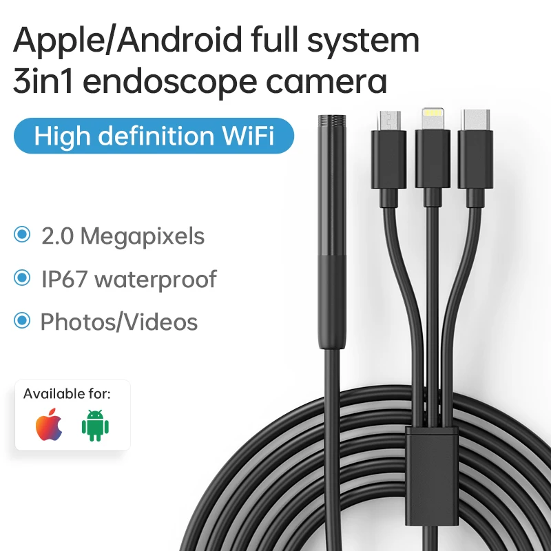 USB Ендоскоп с Камера за Iphone Type-C 8 мм 2MP WIFI Бороскоп Инспектиращата Змия Камера Водоустойчива IP67 Полужесткий Кабел За IOS