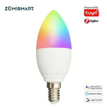 Zemismart Sasha Zigbee 3.0 E14 Умна Лампа-Свещ 5 W Led Лампа RGBW С регулируема яркост Smart Life Алекса Google Home Smartthings