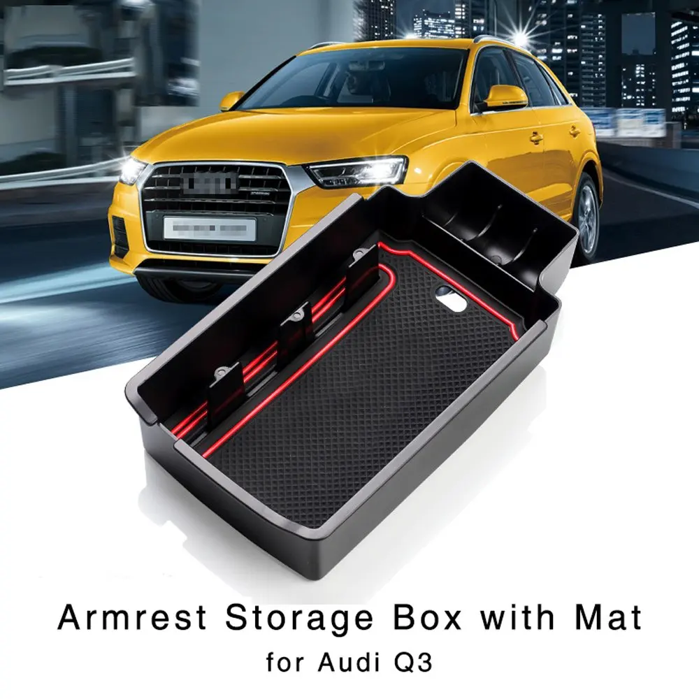Авто подлакътник Кутия за съхранение на Audi Q3 2012 2013 2014 2015 2016 2017 Органайзер за вътрешната страна на централната конзола, държач за ръкавици, тава