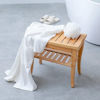 Бамбуков стол за баня, противоскользящий, двуслойни, за бременни жени, пейка за вана и душ, сигурно седалка, столче за душата в японски стил