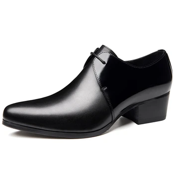 Висококачествени мъжки oxfords от естествена кожа на висок ток, модни мъжки обувки-oxfords с остри пръсти, увеличаване на растежа, сватбени обувки, размерът на ЕС