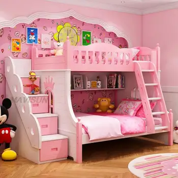 Гореща разпродажба, модерна детска с двуетажно легло, креативна прекрасна розова легло на принцеси за деца от 5 до 8 години, за украса на мебели за детска спалня