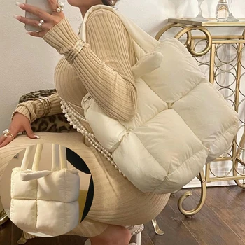 Дамска чанта-тоут, найлон однотонная чанта с цип, мека дамска чанта през рамо, дамски чанти през рамо, женствена чанта през рамо в евро-американски стил