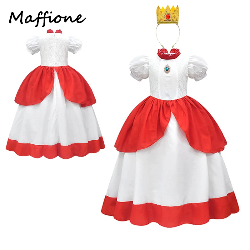 Детски костюм принцеса Праскова за cosplay, рокля, с корона, костюми за малките момичета, сладък и поли, детски маскировочная облекло за Хелоуин Карнавал