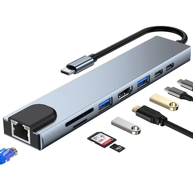 Докинг станция за лаптоп USB C hub Поддържа тип C до 10/100 rj-45 м и 4 КЪМ HDMI-Съвместим Подходящ за MacBook Air/Pro 2020 2021 2022