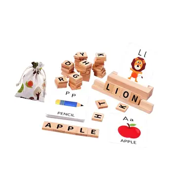 Дървена играчка Монтесори със съответните букви и карти, думи за подаръци на децата