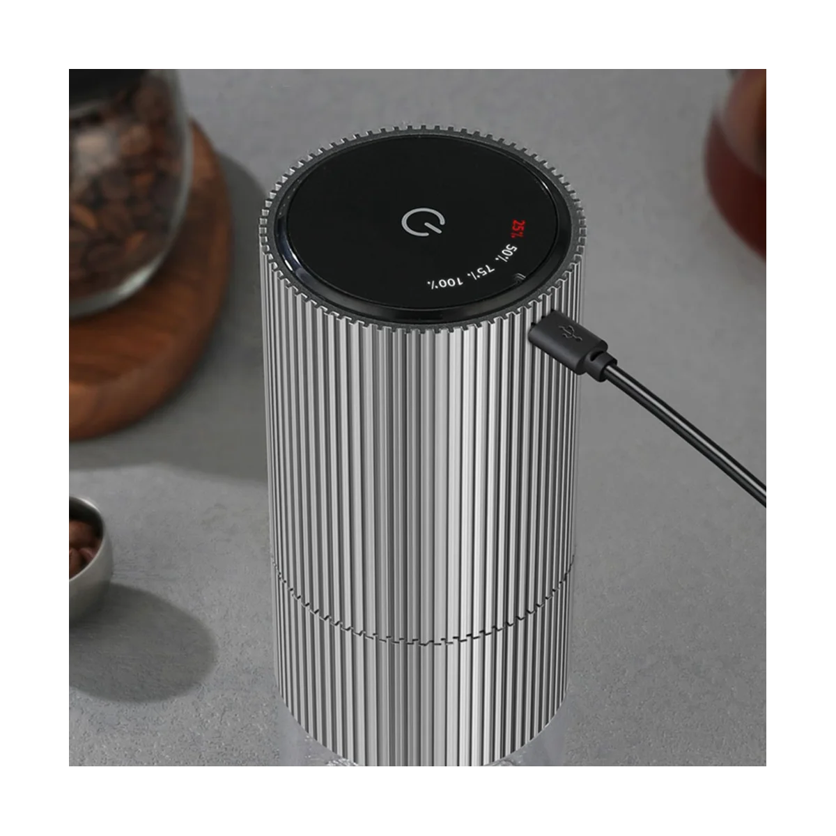 Електрическа кафемелачка Автоматична кафемашина за приготвяне на кафе на зърна, подправки, еспресо, USB зарядно устройство, кафемелачка, сребро