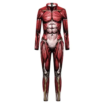 Женски Мъжки гащеризон с 3D принтом на мускулите на човешкото тяло, еластично обтягивающее боди, костюми за cosplay на Хелоуин, ролеви игри, облекло за парти