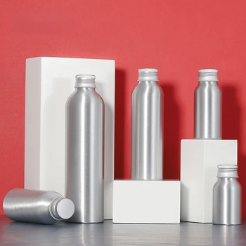 За многократна употреба, без ръжда, алуминиеви бутилки в различни размери за лична хигиена, 30 мл - 250 мл, сребриста алуминиева празна бутилка с винт на капака
