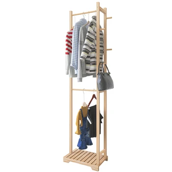 Закачалка за дрехи в скандинавски стил, вертикален, от масивно дърво, подови, малка, за дрехи, ъглова, за помещения, в тесен стълб, за да се снабди с въже, лесен домакински закачалка за съхранение