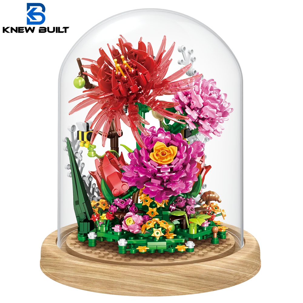ЗНАЕШЕ, че е построил цвете шипка градивните елементи на 3D модел играчки с защитен калъф за момичета Декорация на дома за възрастни Роза монтажни тухли
