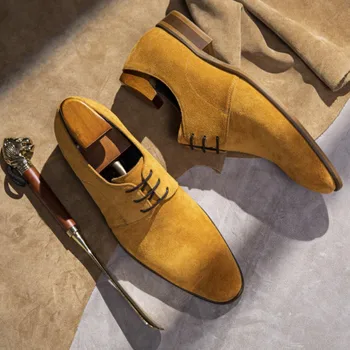 Италиански Велурени Мъжки Модел обувки Луксозни От естествена кожа 2023 Г., Есенни Елегантни Реколта Сватбени обувки Каки за Светски партита Ръчно изработени