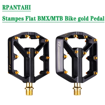 Колоездене, златни педали RPANTAHI Монтиране на платформа от алуминиева сплав с 3 лагери Регулируема ръкохватка педали BMX МТБ Аксесоари за велосипеди