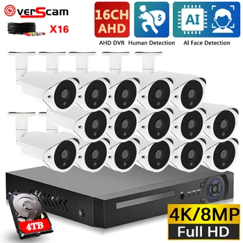 Комплект видеорегистратора 4K 16CH За външно разпознаване на лица AHD ВИДЕОНАБЛЮДЕНИЕ Камера Комплект Система за Сигурност 8MP 16-Канален BNC Камера Система за Видеонаблюдение