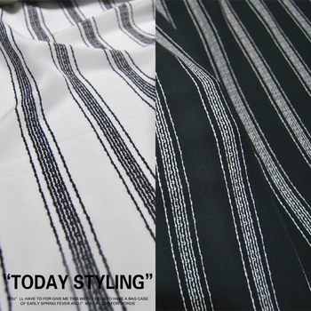 Копринените крепдешиновое рокля-риза с широк черно-бял дъното на лента, плат за дрехи от 100% естествена коприна тутового цвят