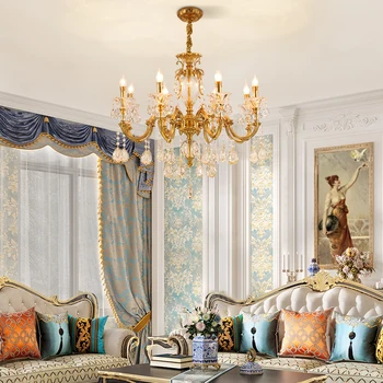 Кристален полилей DINGFAN на френски луксозен хотел от антични месинг Полилей за хола Осветлението в стаята