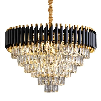 Луксозни метални полилеи от черно злато, led полилей, за хол, трапезария, модерен кристална лампа Блясък K9, лампа за вътрешно осветление