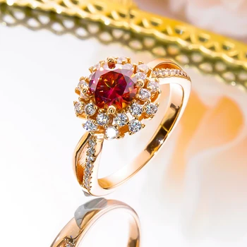 Луксозно цвете годежен пръстен с 1 каратово высокоуглеродистым диамантен пръстен от сребро 925 Проба, пръстен с покритие от розово злато 18 Карата за жени, изискани бижута 2023