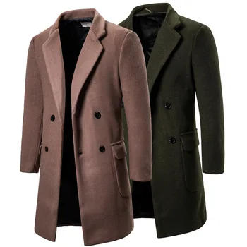Маркови Вълнени Мъжки Палта Есен-Зима 2021, Нови Обикновена Модни Черни Мъжки Топли Тънки Вълнени Якета, Луксозно Палто