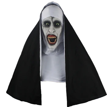 Маска ужас монахиня, cosplay, страшни латексови маски с шал, шлем за цялото лице, подпори, за парти на Хелоуин