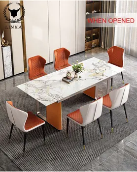 Модерна луксозна мебели за ресторант, трапезна маса, сгъваема мраморна маса за хранене, комплект