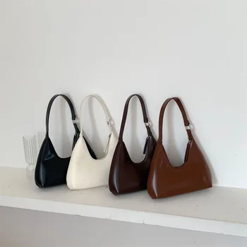 Модерна нова чанта във формата на полумесец, за жени, лъскава ежедневна чанта през рамо от изкуствена кожа, минималистичная однотонная чанта под мишниците, в чантата за момичета 2023